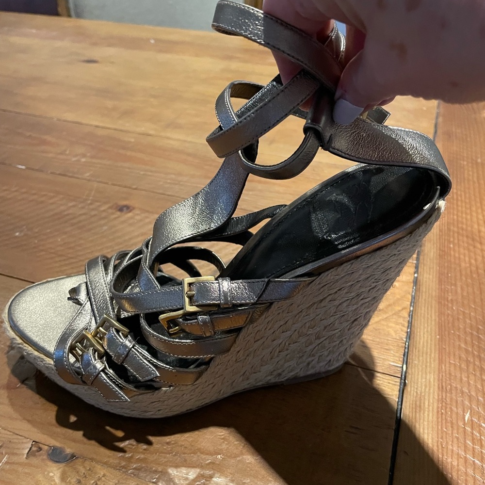 Burberry Bronze Metallic Wedge Sandals